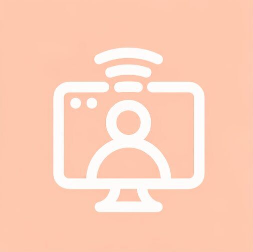 Video call icon on peach background.